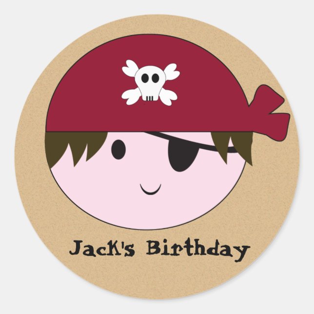 KRW Cute Custom Pirate Birthday Stickers (Front)