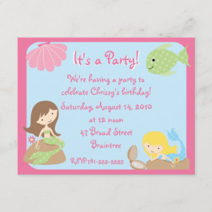 KRW Cute Mermaid Birthday Party Invitations