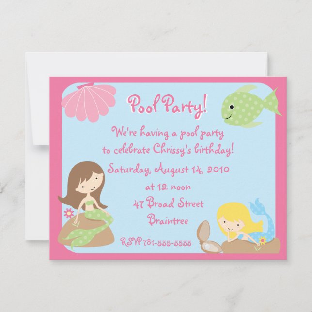 KRW Cute Mermaid Pool Party Invitations (Front)