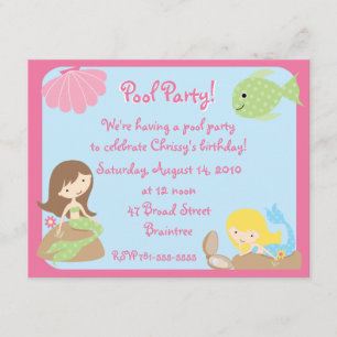 KRW Cute Mermaid Pool Party Invitations