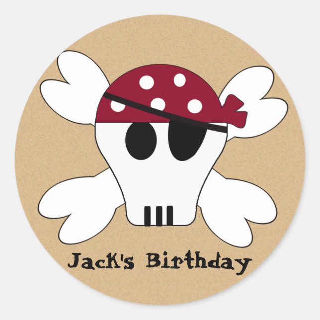 KRW Cute Pirate Skull and Crossbone Birthday Classic Round Sticker (Front)