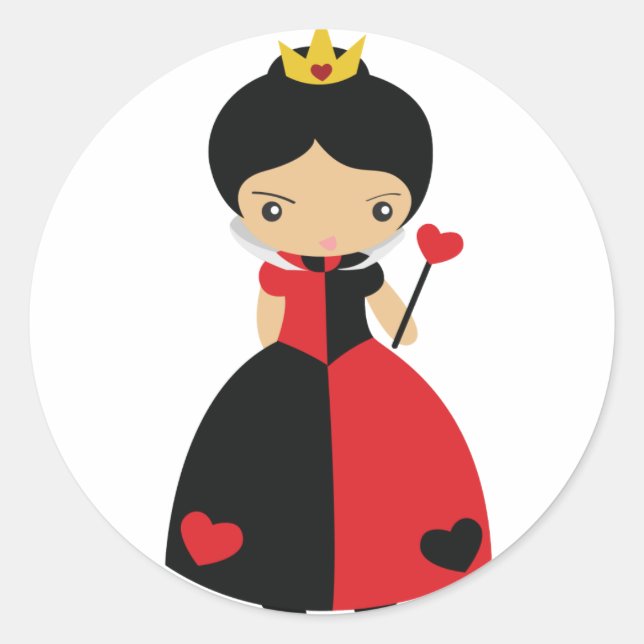 KRW Cute Queen of Hearts Classic Round Sticker (Front)