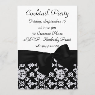 KRW Elegant Black Damask Cocktail Party Invitation