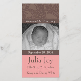 KRW Elegant Pink Custom Photo Birth Announcement