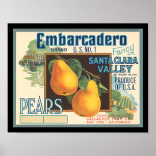 KRW Embarcadero Pears Vintage Crate Label Poster