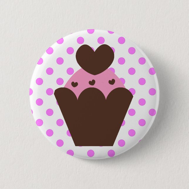 KRW Fancy Chocolate Heart Cupcake 6 Cm Round Badge (Front)