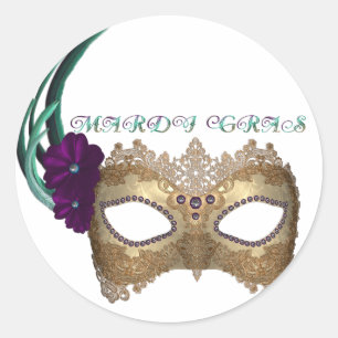 KRW Fancy Mardi Gras Mask Classic Round Sticker