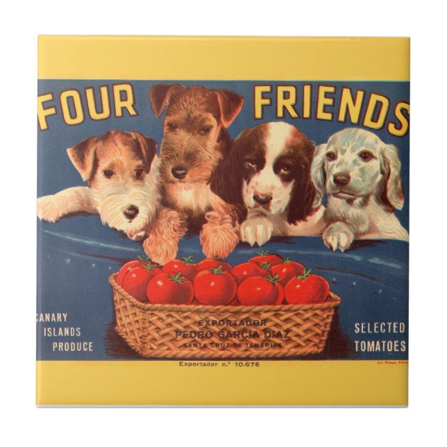 KRW Four Friends Vintage Tomato Crate Label Tile (Front)