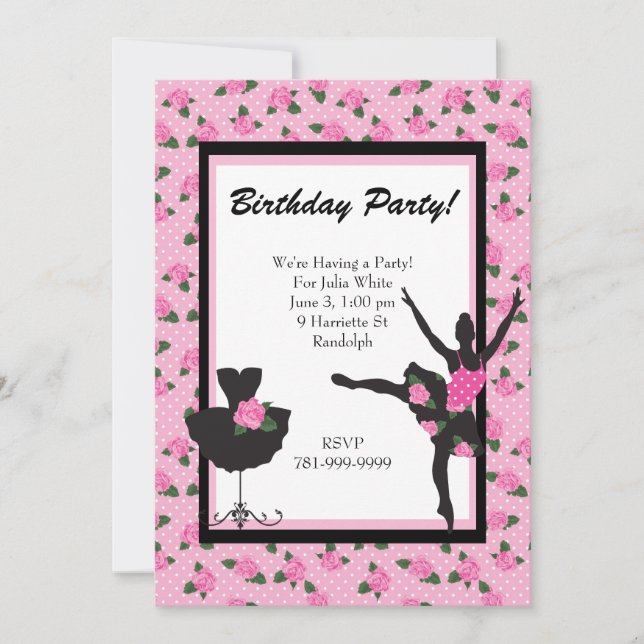 KRW Girls Ballet Rose Birthday Party Invitation (Front)