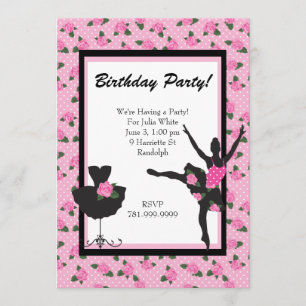 KRW Girls Ballet Rose Birthday Party Invitation