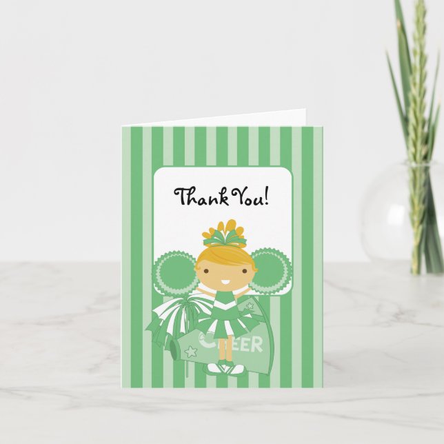 KRW Green Cheerleader Thank You Note Card (Front)