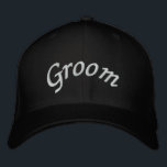 KRW Groom Script Black and White Embroidered Hat<br><div class="desc">White cap with black embroidery is a perfect Groom hat for the bachelor party,  honeymoon or any time at all.</div>