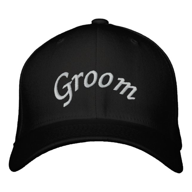 KRW Groom Script Black and White Embroidered Hat (Front)