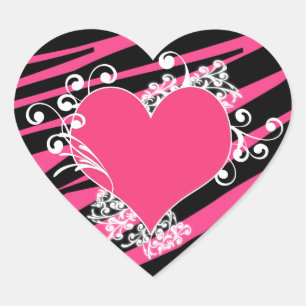 KRW Heart and Swirls Zebra Pink and Black Sticker