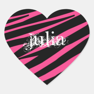 KRW Heart Zebra Pink and Black Name Sticker