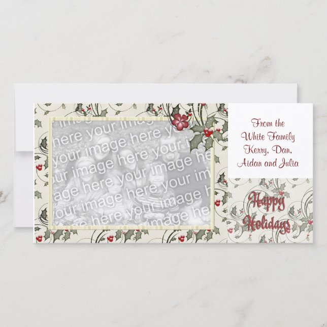 KRW Holly Frame Custom Holiday Photo Card (Front)