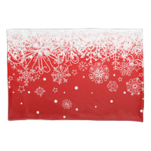 KRW Lacy White Snowflake Christmas Red Pillow Case