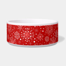 KRW Lacy White Snowflakes Christmas Red Pet Bowl