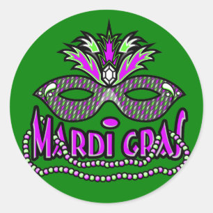 KRW Mardi Gras Mask and Beads Classic Round Sticker