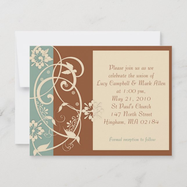 KRW Modern Brown and Blue Floral Wedding Invitation (Front)
