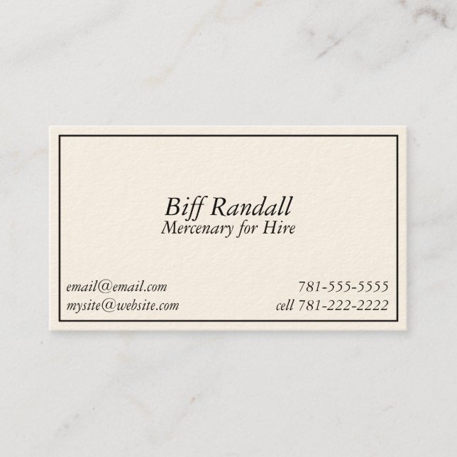 KRW Novelty Joke Mercenary for Hire Bus Card (Front)