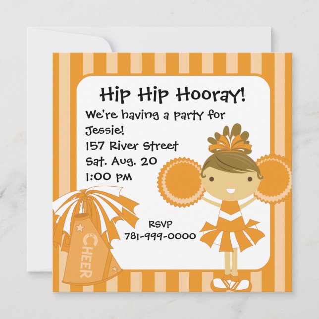 KRW Orange Cheerleader 2 Sided Birthday Invitation (Front)