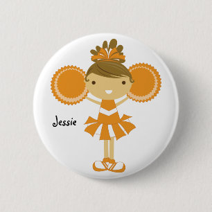 KRW Orange Cheerleader Birthday Party Name Button