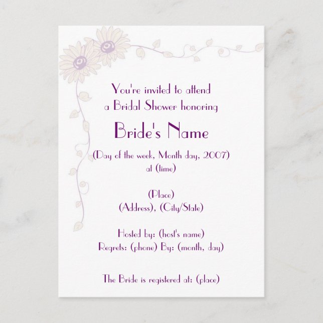 KRW Pale Daisy Custom Shower Invitation Postcard (Front)