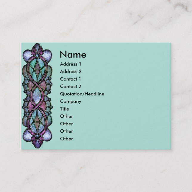 KRW Pale Teal Stained Glass Border Business Card (Front)