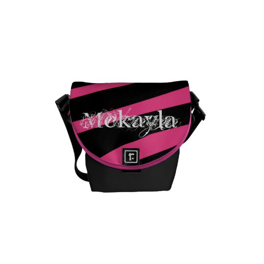 KRW Pink and Black Diva Zebra Name Small Bag Messenger Bag