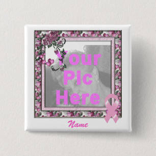 KRW Pink Ribbon Custom Pic Frame 15 Cm Square Badge