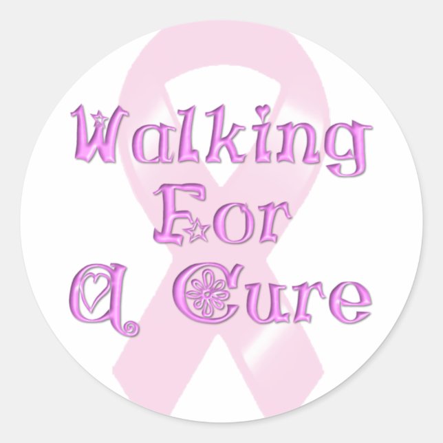 KRW Pink Ribbon Walking for a Cure Classic Round Sticker (Front)