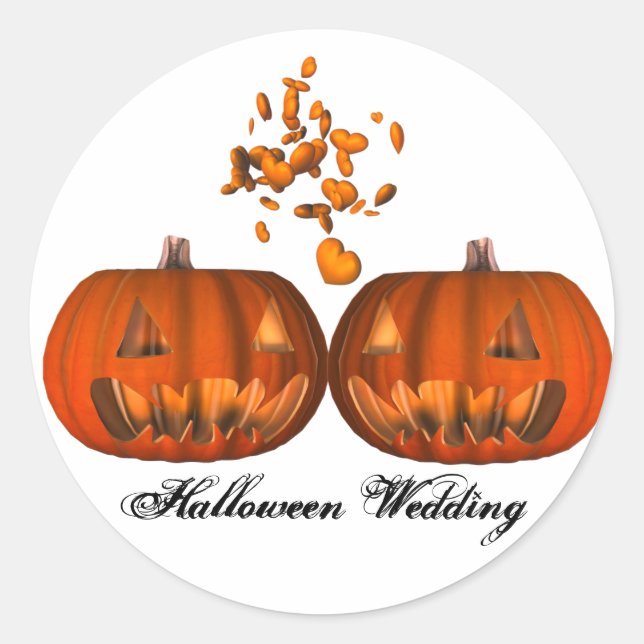 KRW Pumpkin Love Halloween Wedding Classic Round Sticker (Front)