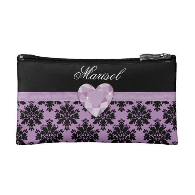 KRW Purple Jewel Heart Name Small Cosmetic Bag (Front)