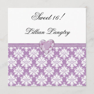 KRW Purple Jewel Heart Sweet 16 Invitation