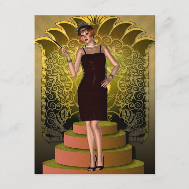 KRW Putting on the Ritz Deco Flapper II Postcard (Front)