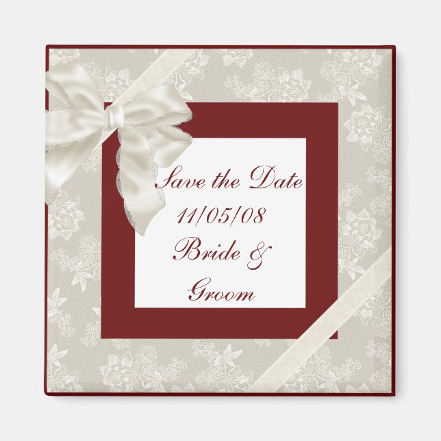 KRW Red and White Custom Save the Date Wedding Magnet (Front)