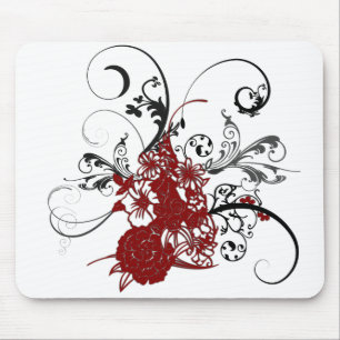 KRW Red Floral Grunge Mouse Mat