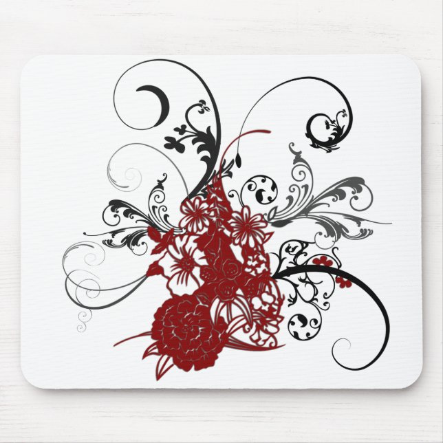 KRW Red Floral Grunge Mouse Mat (Front)