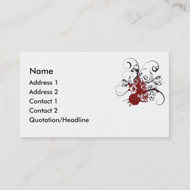 KRW Red Floral Grunge Swirl Business Card (Front)