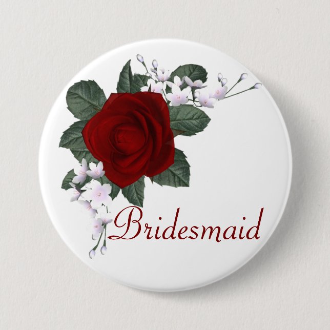 KRW Red Rose Bridesmaid Wedding Pin (Front)