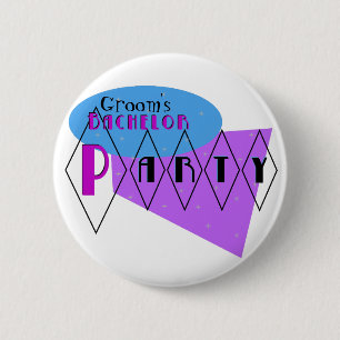 KRW Retro Bachelor Party Purple Custom Pin. 6 Cm Round Badge
