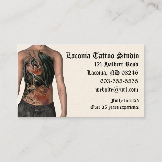 KRW Tattoo Studio Custom Business Card (Front)