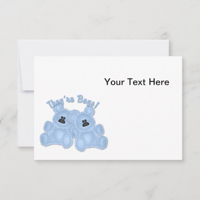 KRW They're Boys Twins Blue Teddy Bears Place Card (Front)