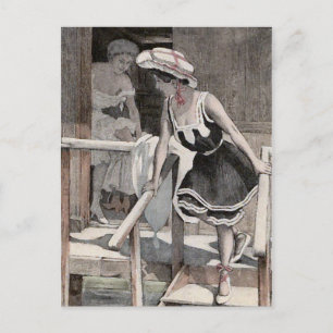 KRW Vintage Beach Illustration Postcard