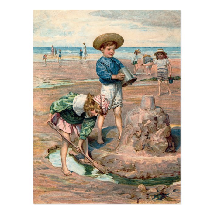 KRW Vintage Beach Illustration Postcard | Zazzle.co.uk