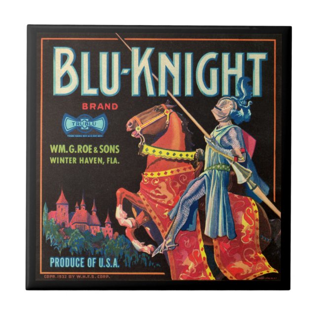 KRW Vintage Blu-Knight Fruit Crate Label Tile (Front)
