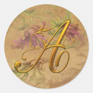 KRW Vintage Floral Gold A Monogram Wedding Seal