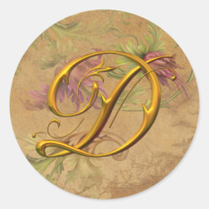 KRW Vintage Floral Gold D Monogram Wedding Seal