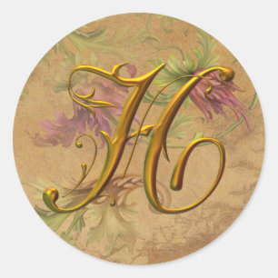 KRW Vintage Floral Gold H Monogram Wedding Seal